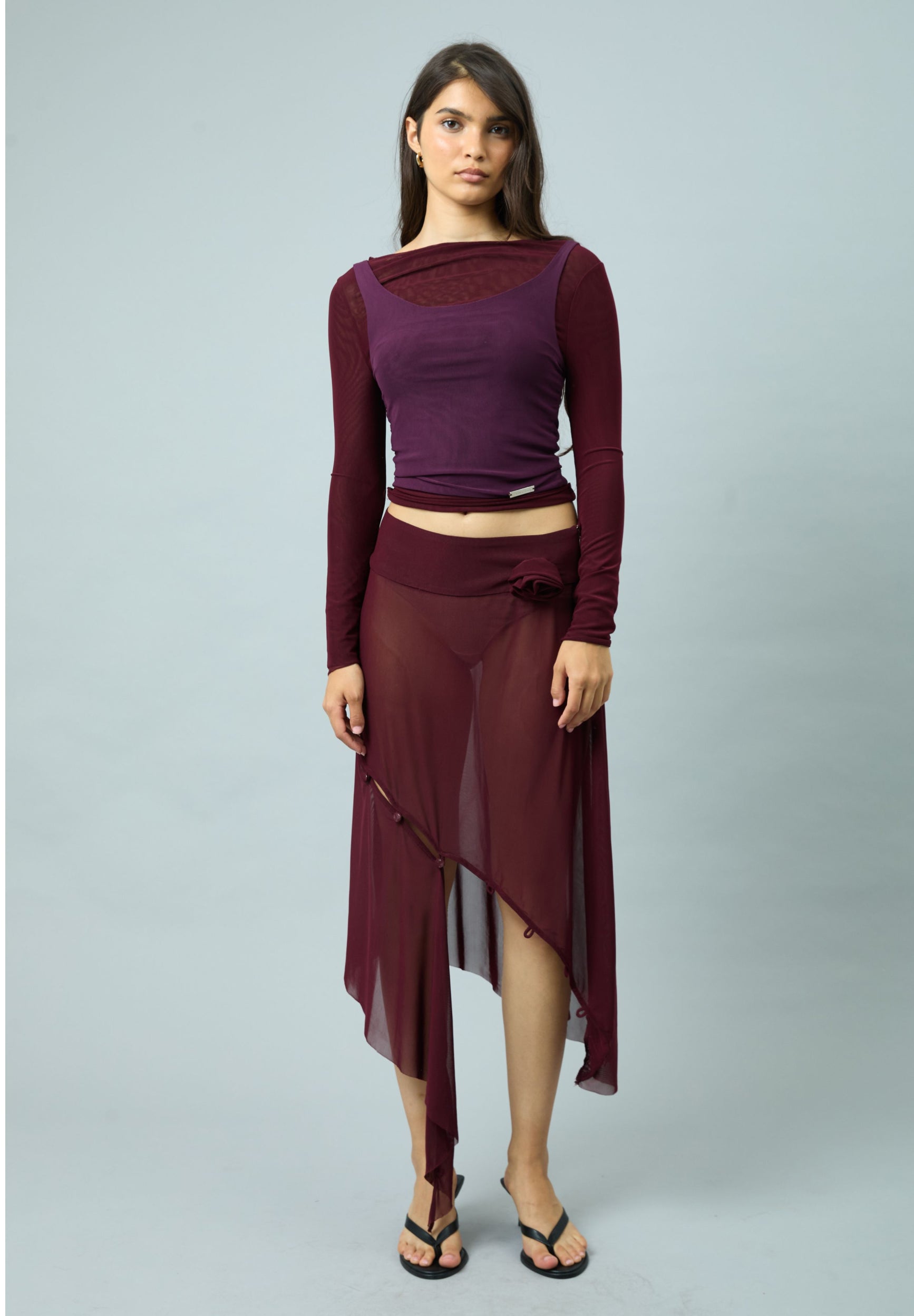 DOUBLE LAYER LONG SLEEVE MESH TOP