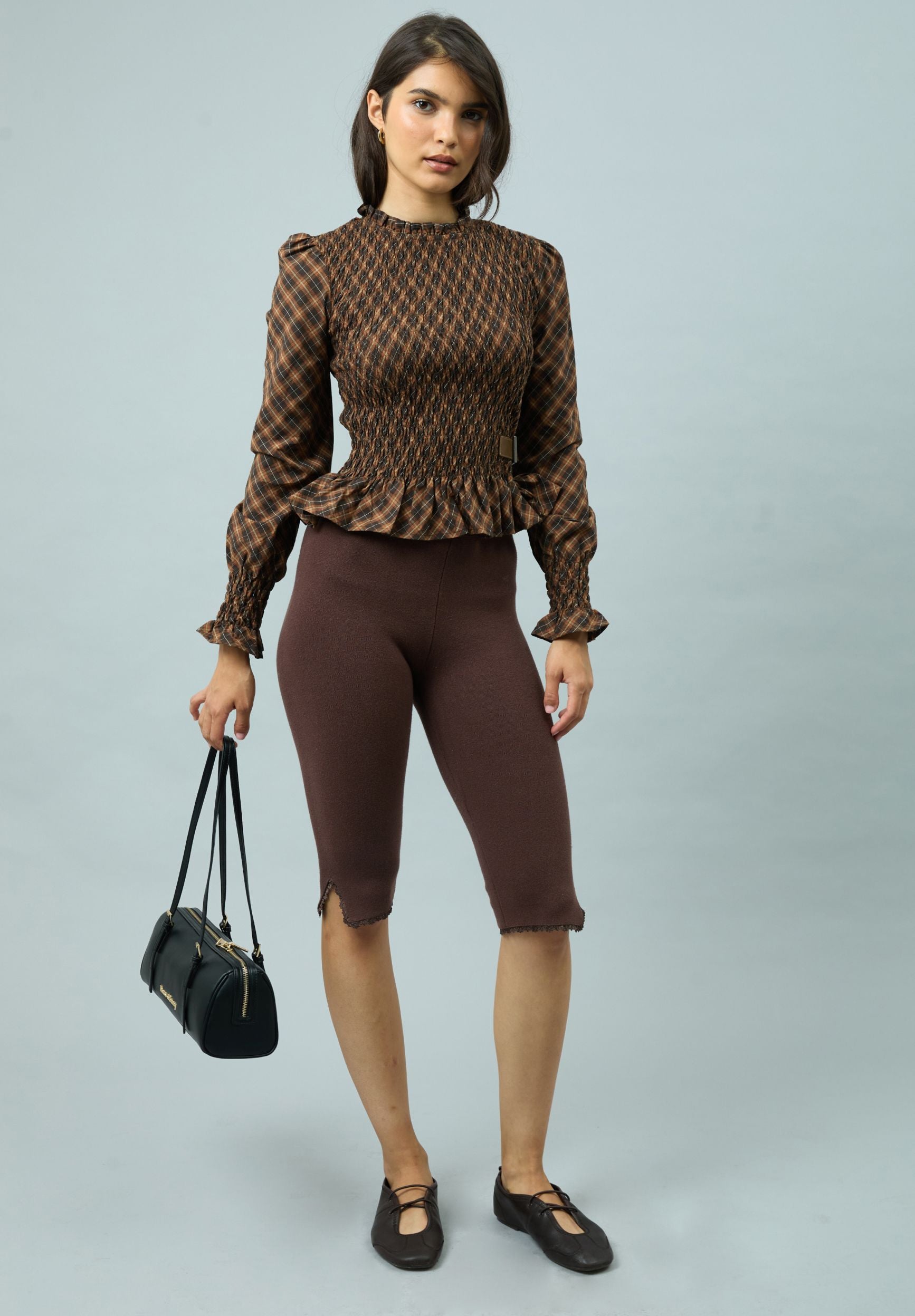 CHECK RUCHED TOP