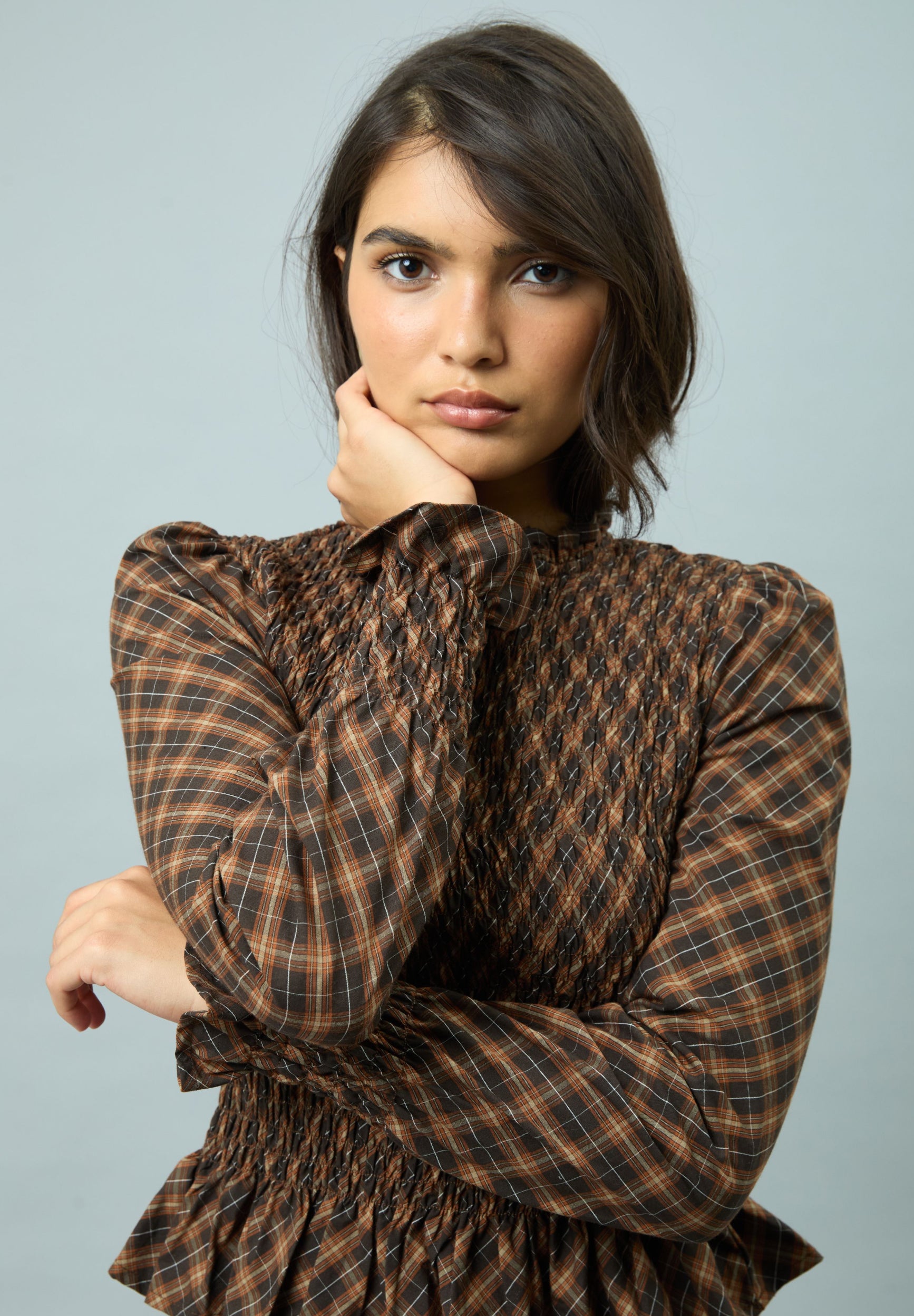 CHECK RUCHED TOP