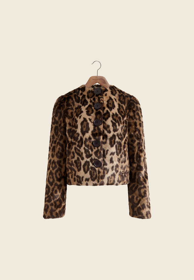 COLLARLESS LEOPARD JACKET