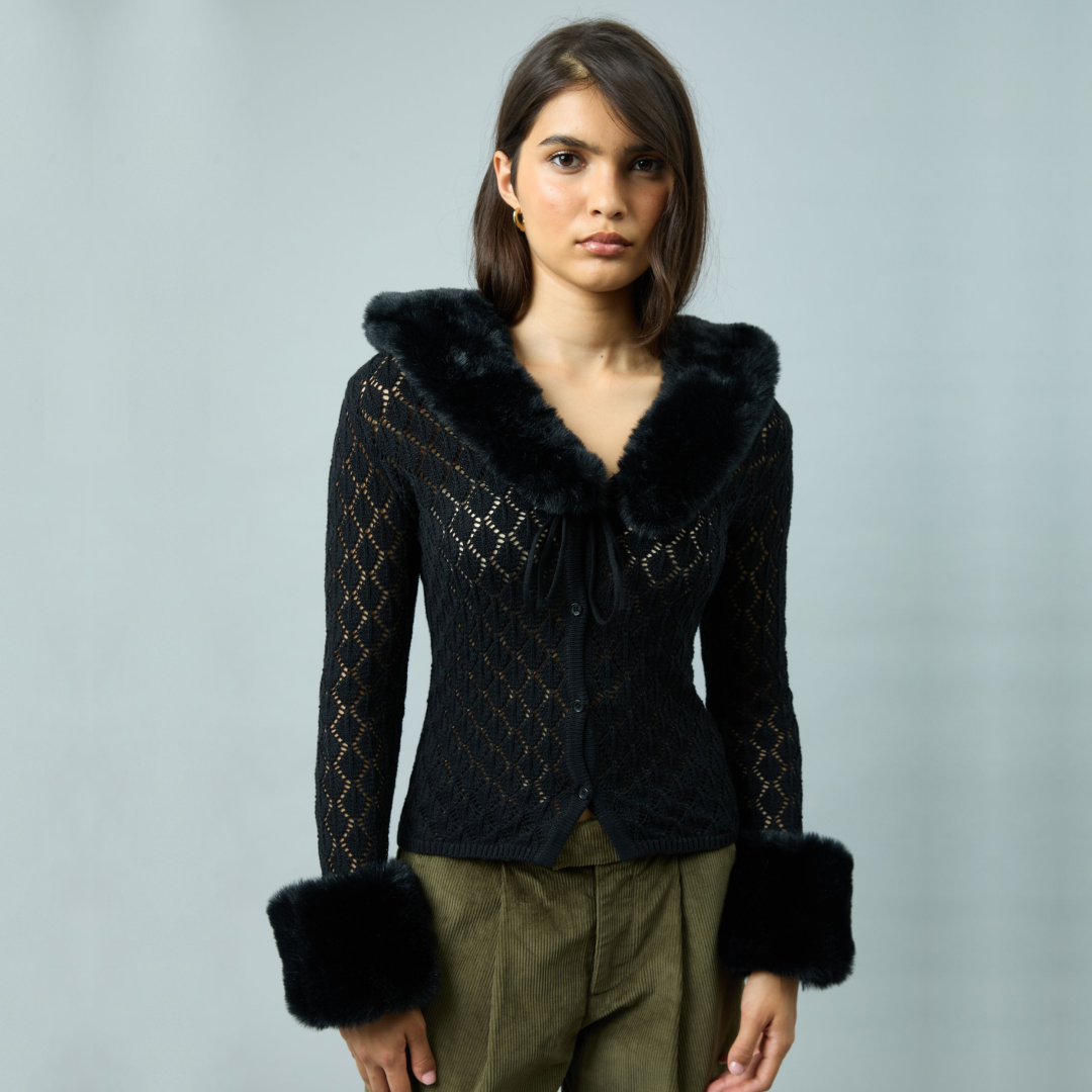 BLACK FUR COLLAR PEGGY