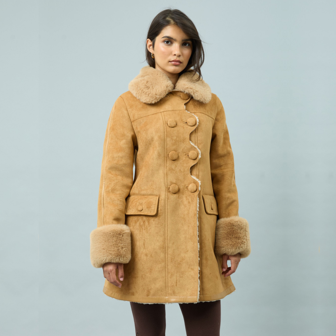 DOLLY HONEY SUEDE SHEARLING COAT