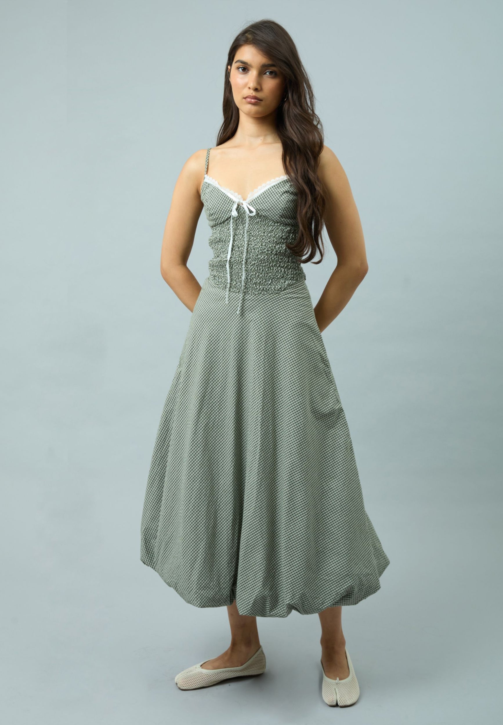 GINGHAM BALLOON CAMI DRESS