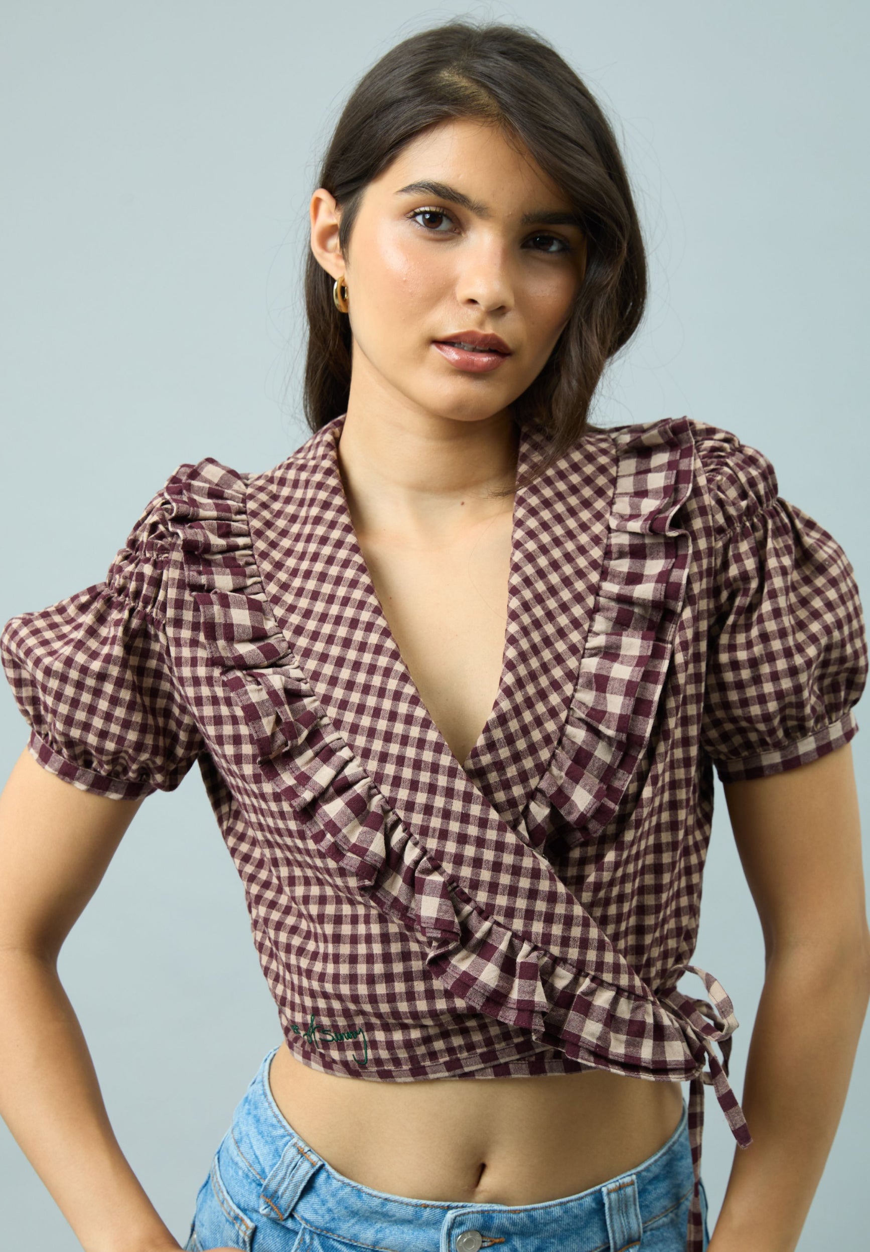 GINGHAM RUFFLE TOP