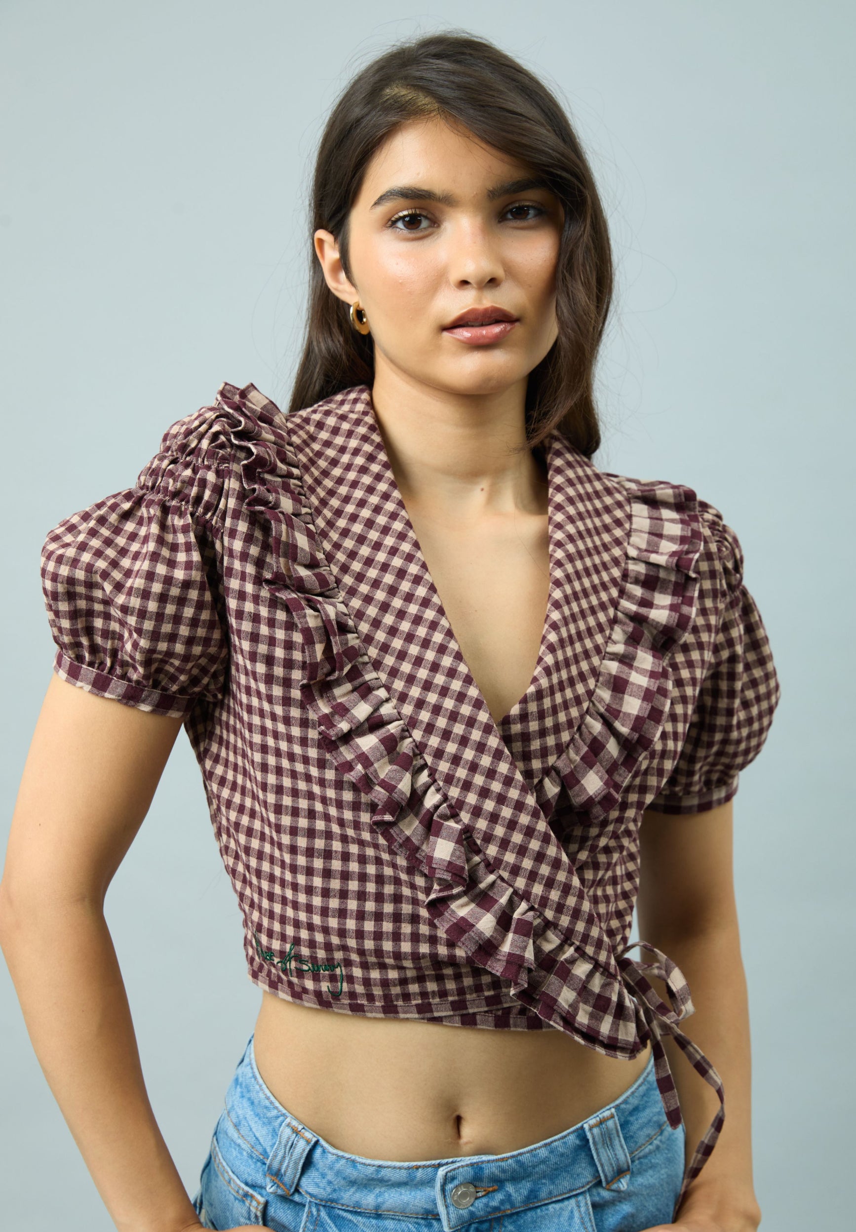 GINGHAM RUFFLE TOP