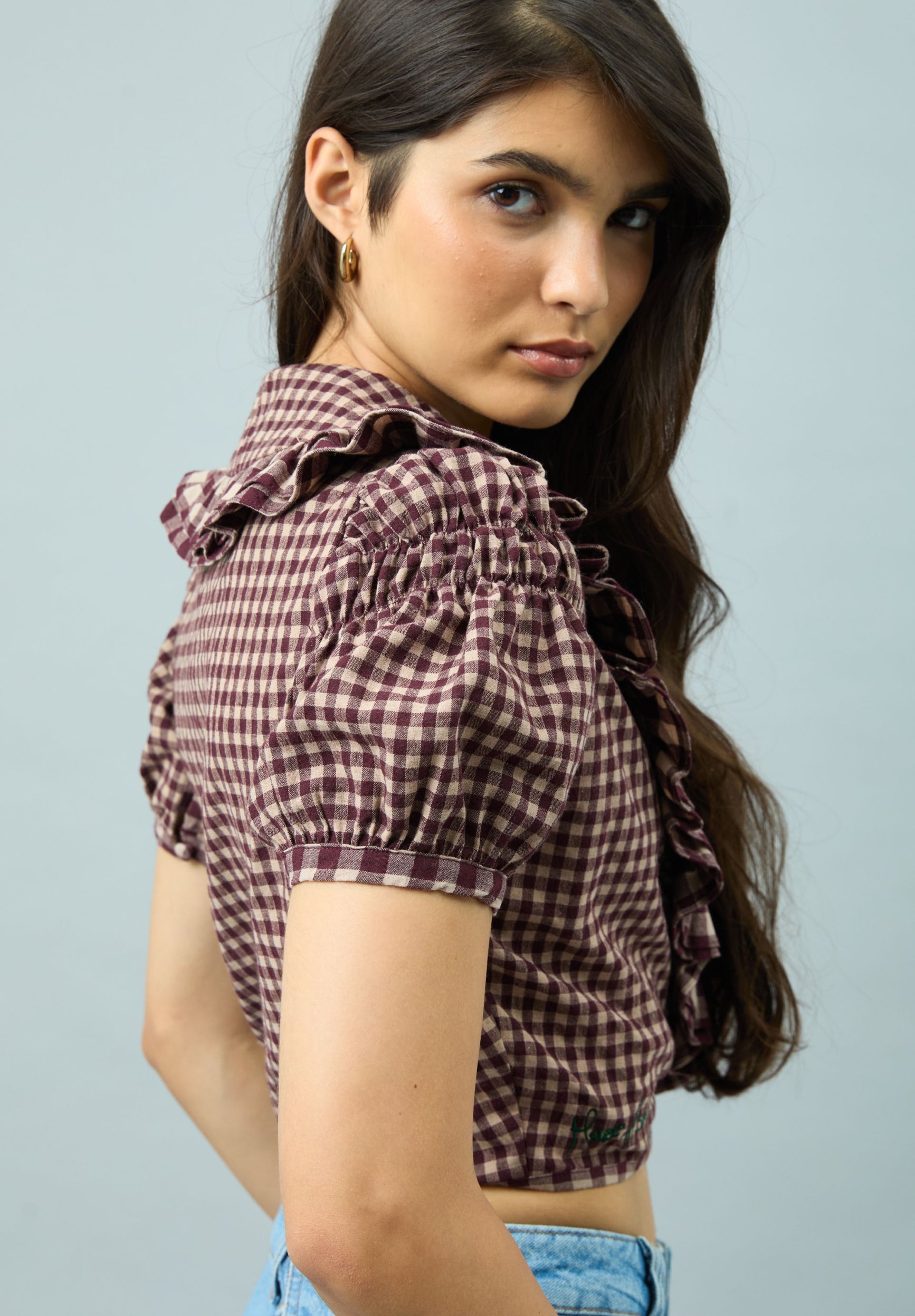 GINGHAM RUFFLE TOP
