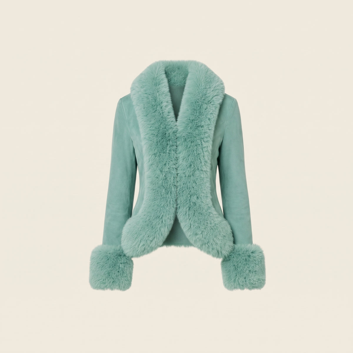 TIFFANY BLUE FUR TRIM TAILORED BLAZER