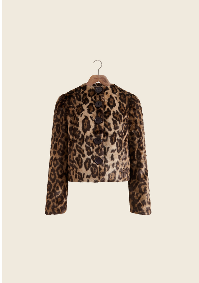 COLLARLESS LEOPARD JACKET