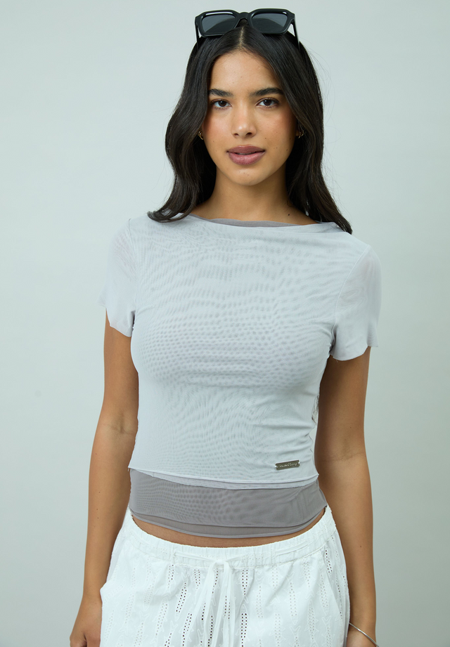 GREY DOUBLE LAYER MESH TOP