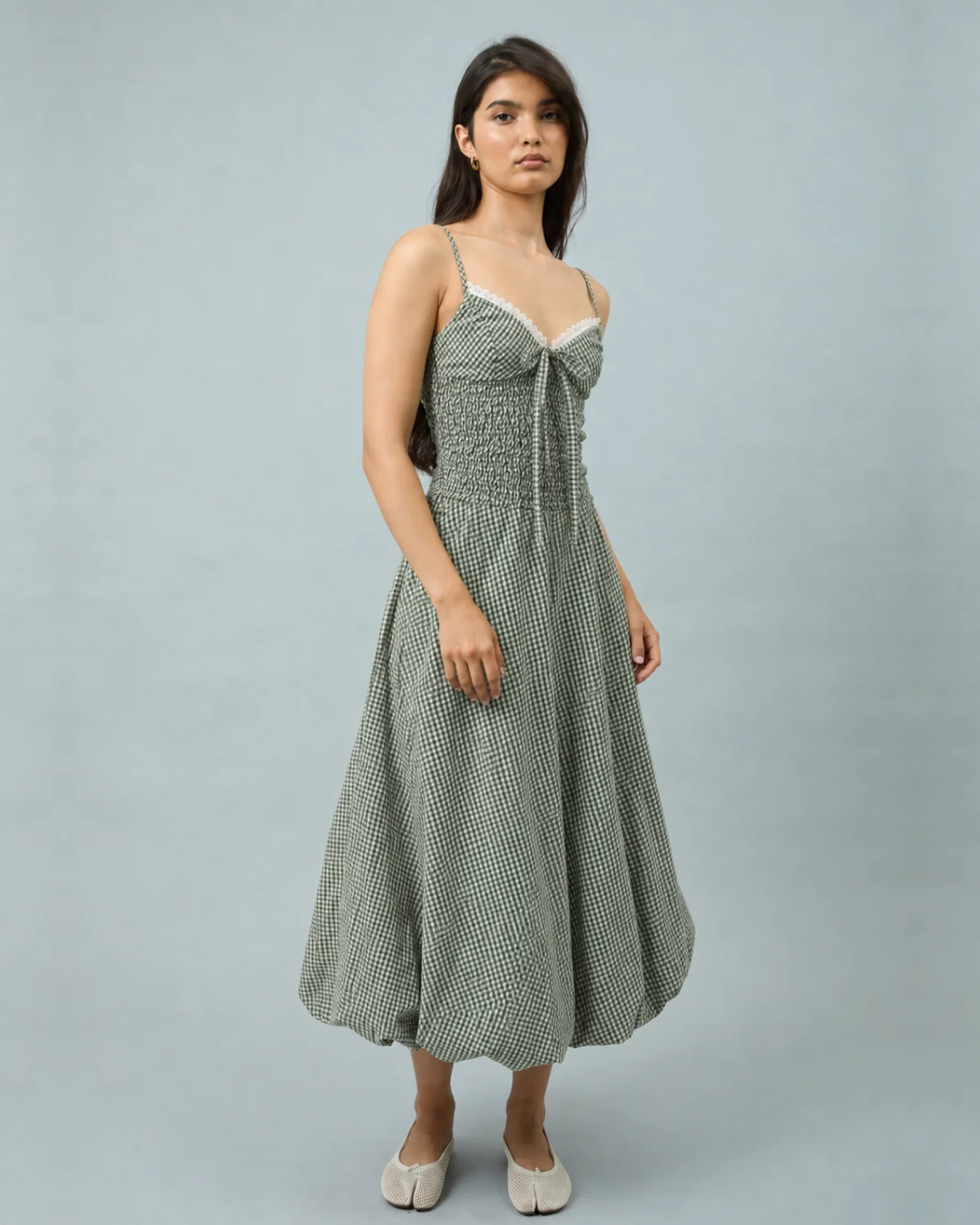 GINGHAM BALLOON CAMI DRESS