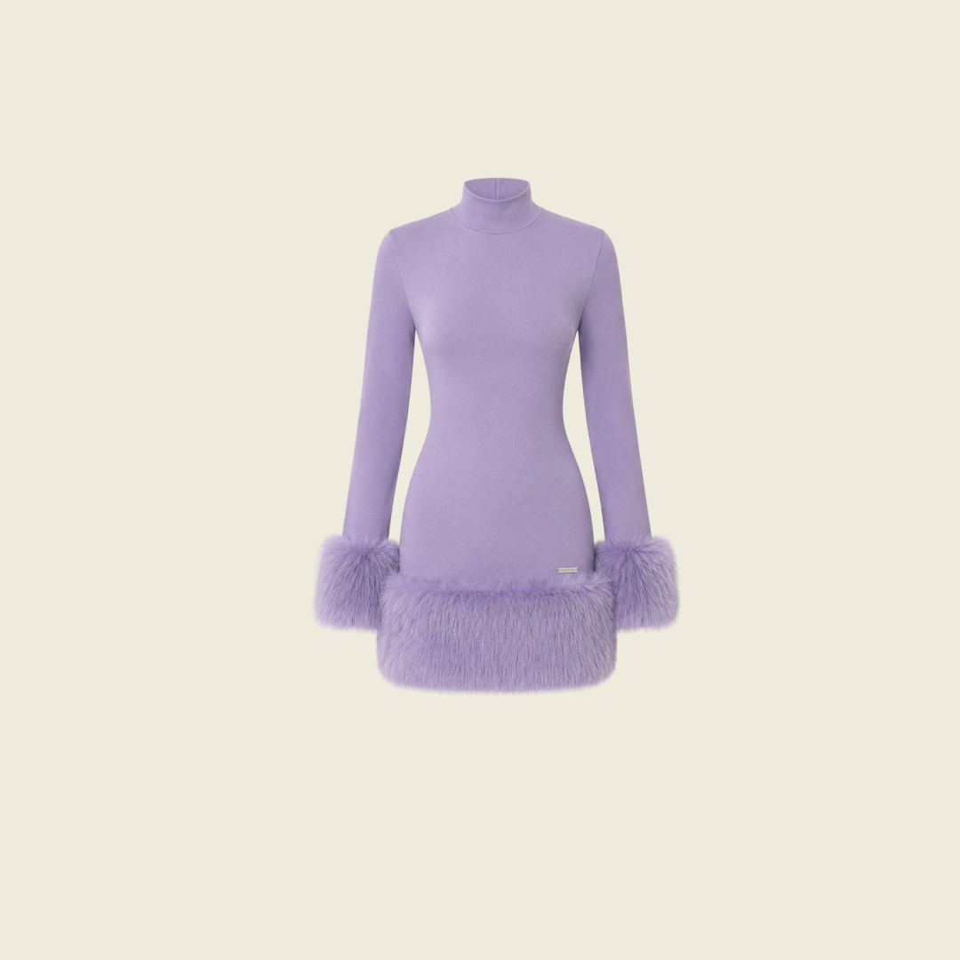 LILAC FUR TRIM MINI DRESS
