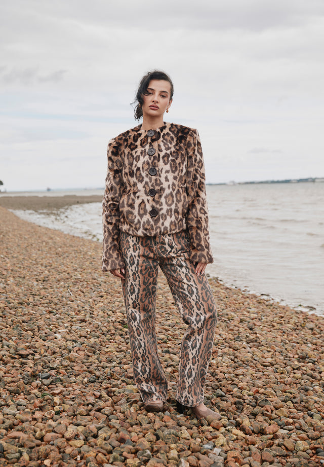 COLLARLESS LEOPARD JACKET