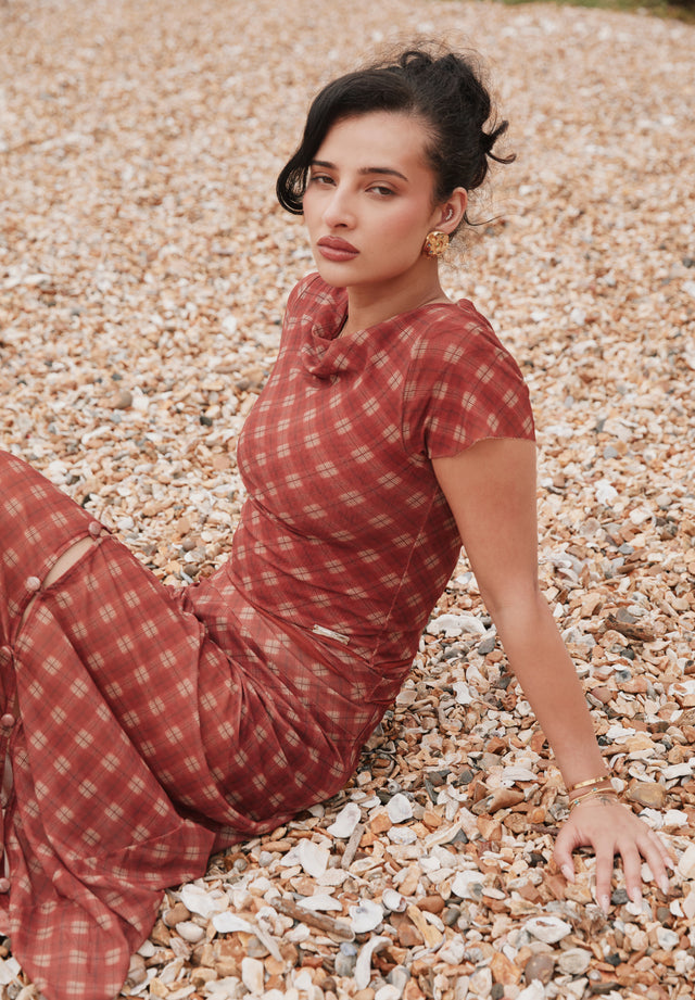 RETRO CHECK MESH SKIRT