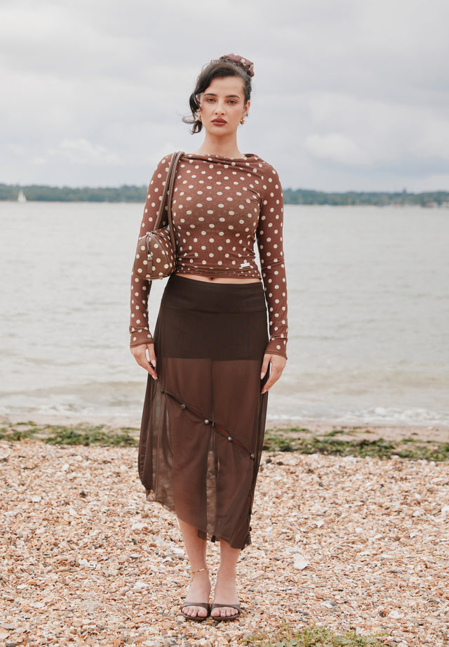 DOUBLE LAYER POLKA DOT MESH LONG SLEEVE