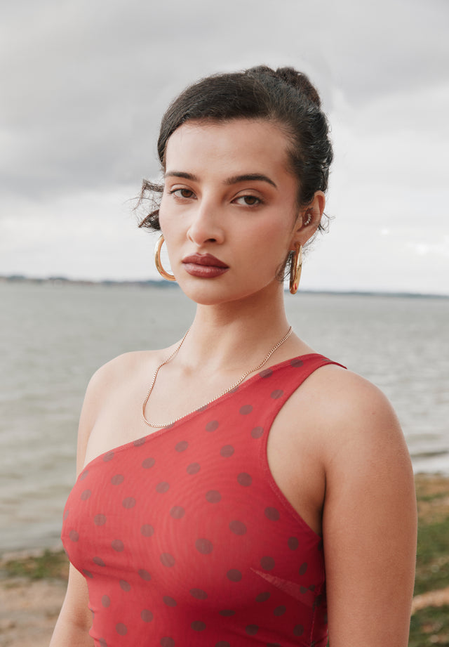 POLKA DOT ASYMMETRIC DRESS