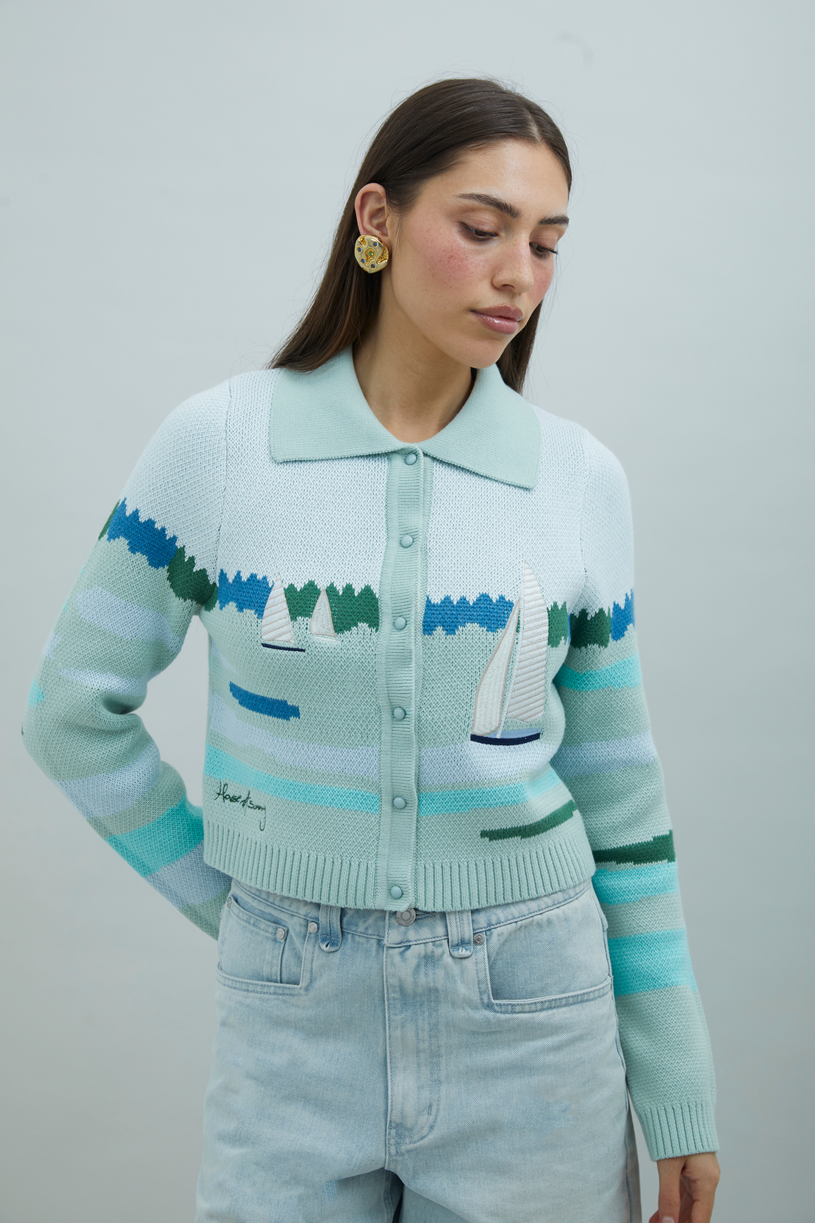 House of Sunny Sail Away Tripper Cardigan | Nautical Cropped Knit
