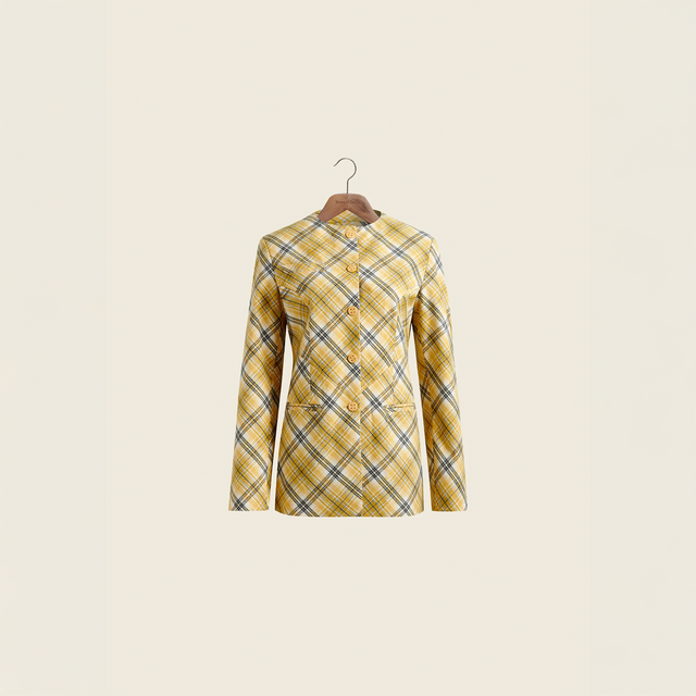 CHECK COLLARLESS BLAZER