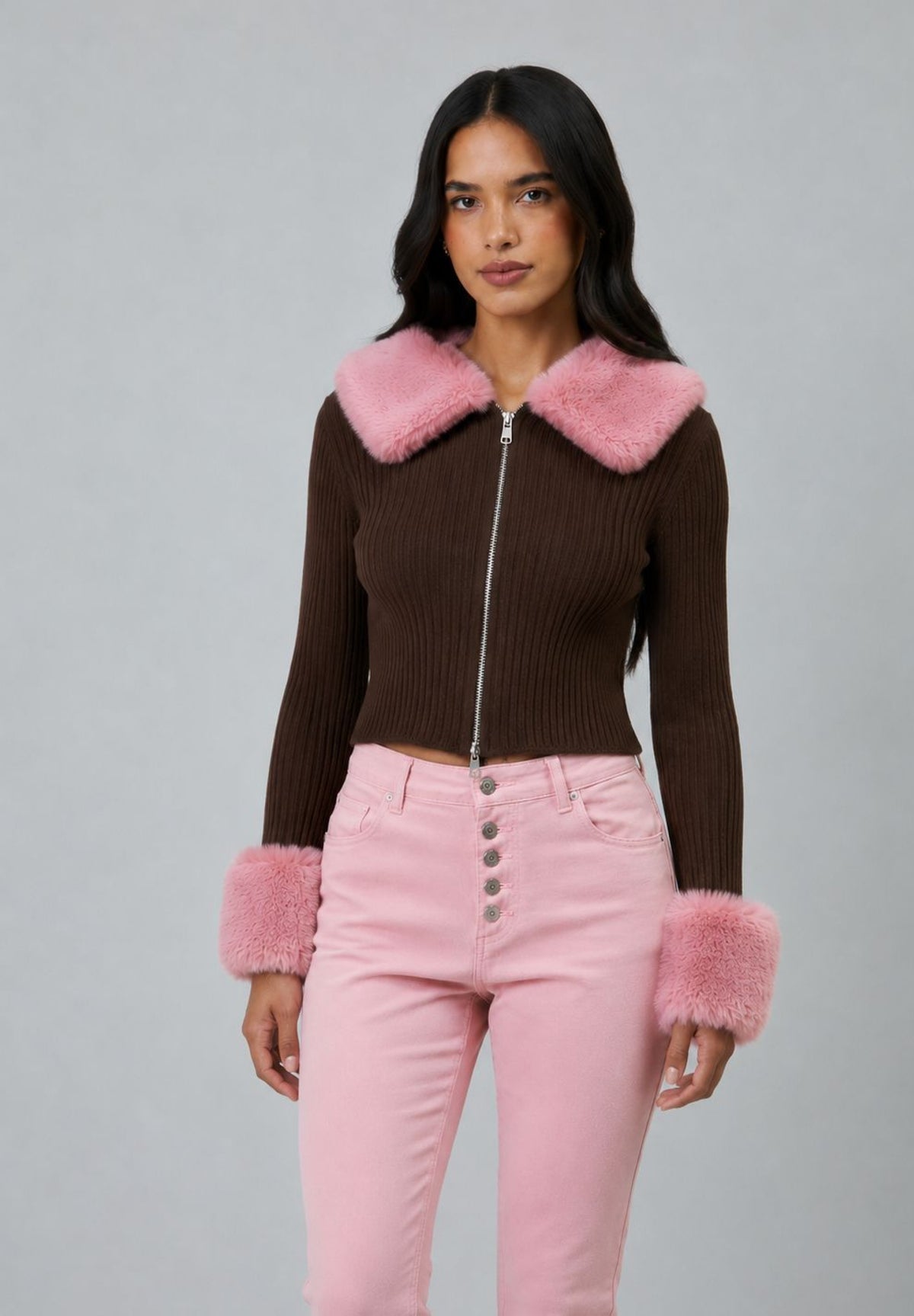 PEGGY PLUSH FUR ZIP CARDIGAN