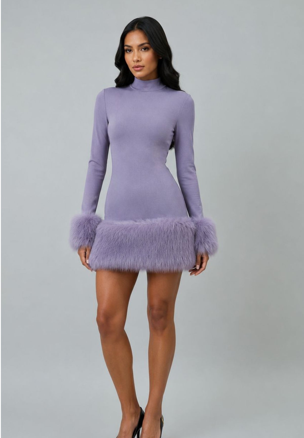 LILAC PLUSH TRIM MINI DRESS
