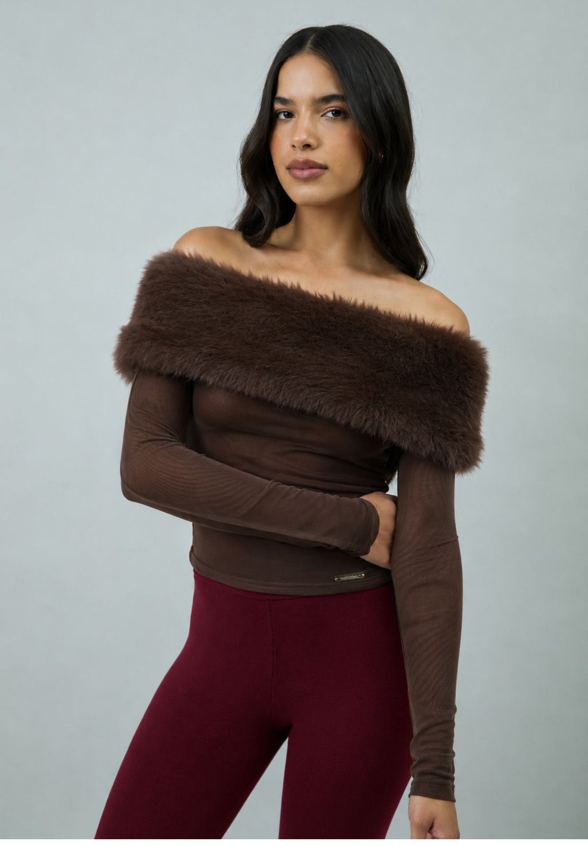 PLUSH TRIM BARDOT LONG SLEEVE TOP