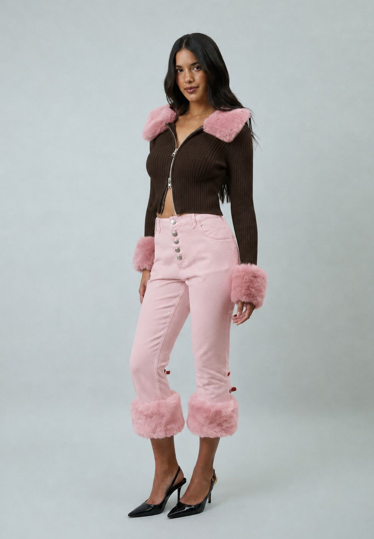 PEGGY PLUSH FUR ZIP CARDIGAN