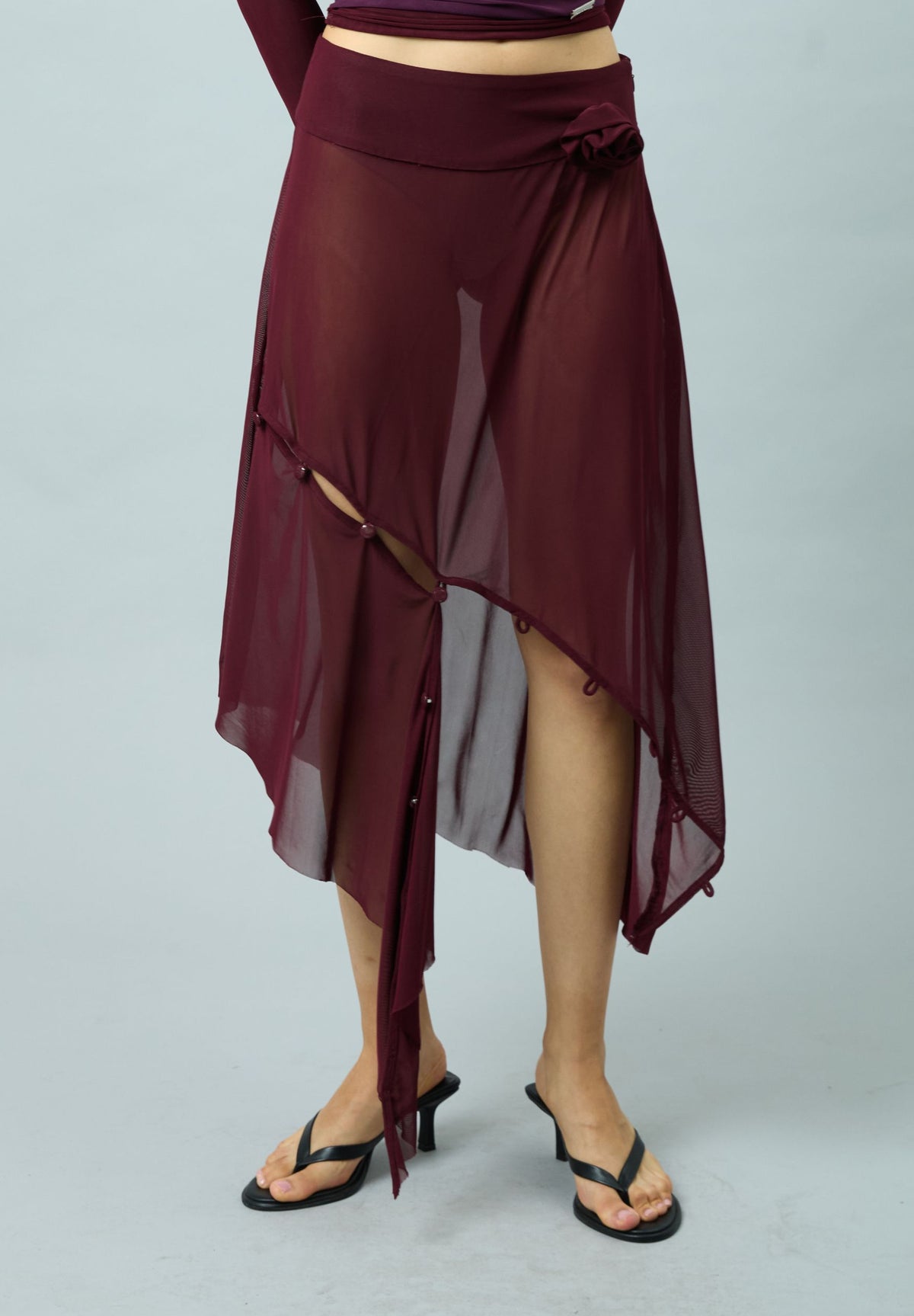 ASYMMETRIC MESH SKIRT FLOWER APPLIQUE