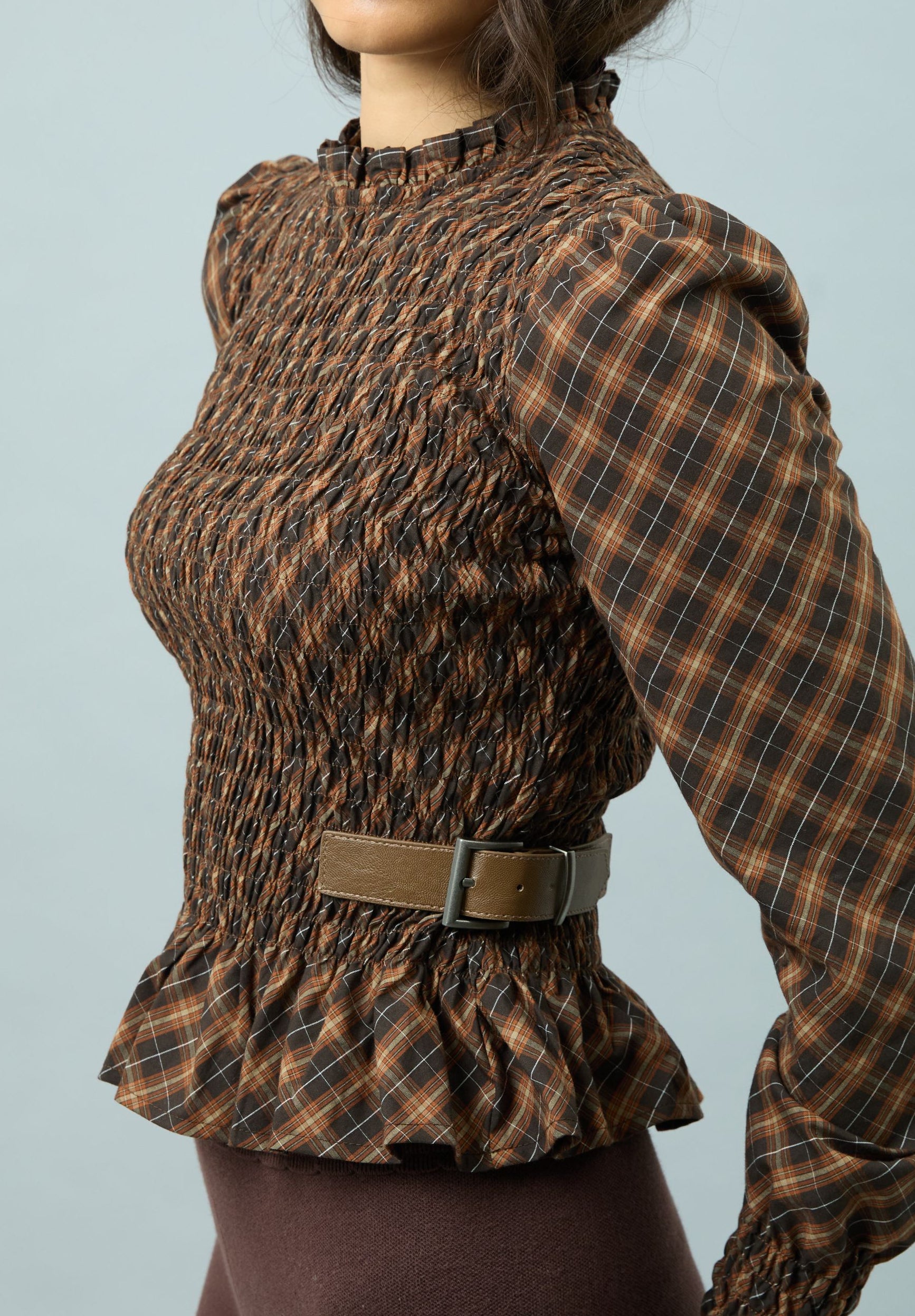 CHECK RUCHED TOP