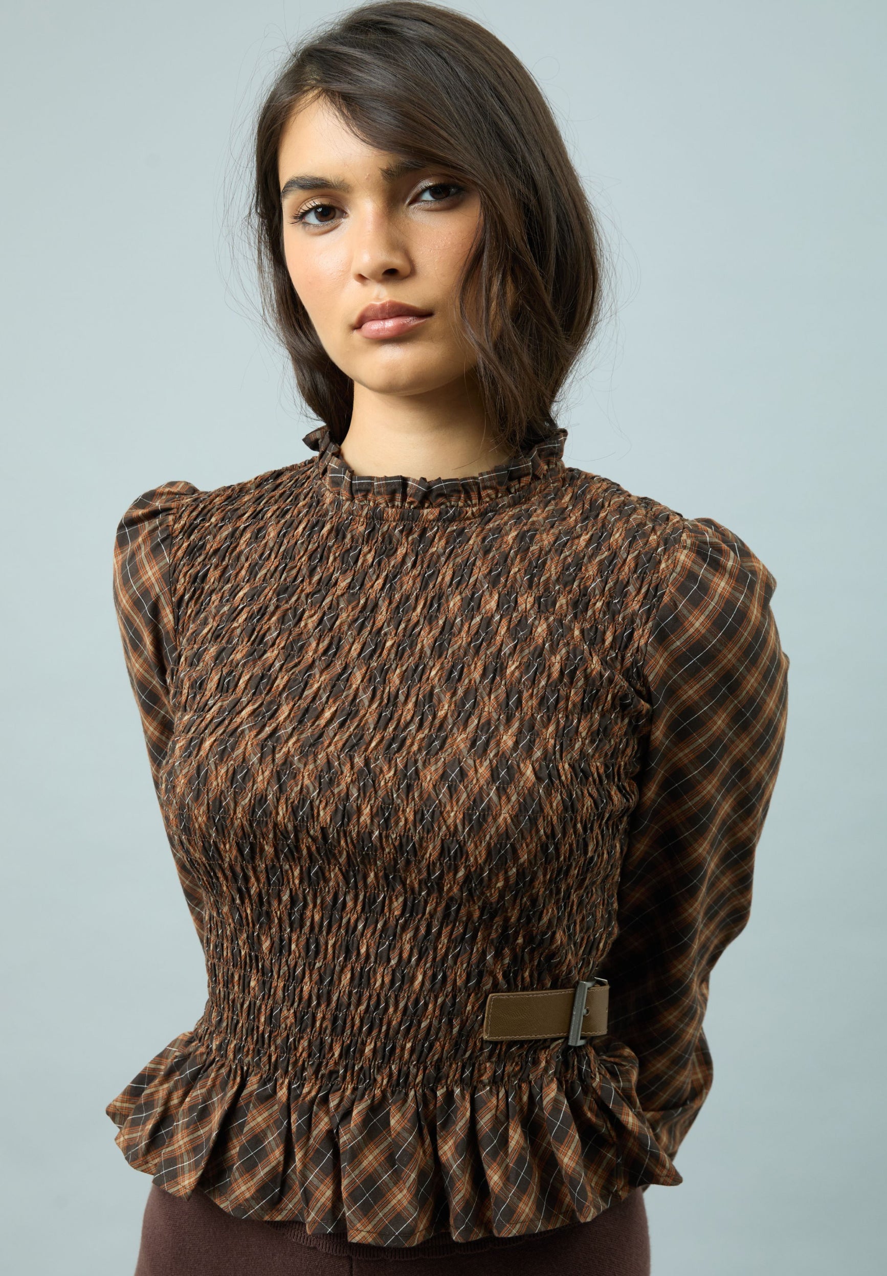 CHECK RUCHED TOP