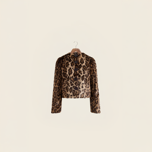 COLLARLESS LEOPARD JACKET