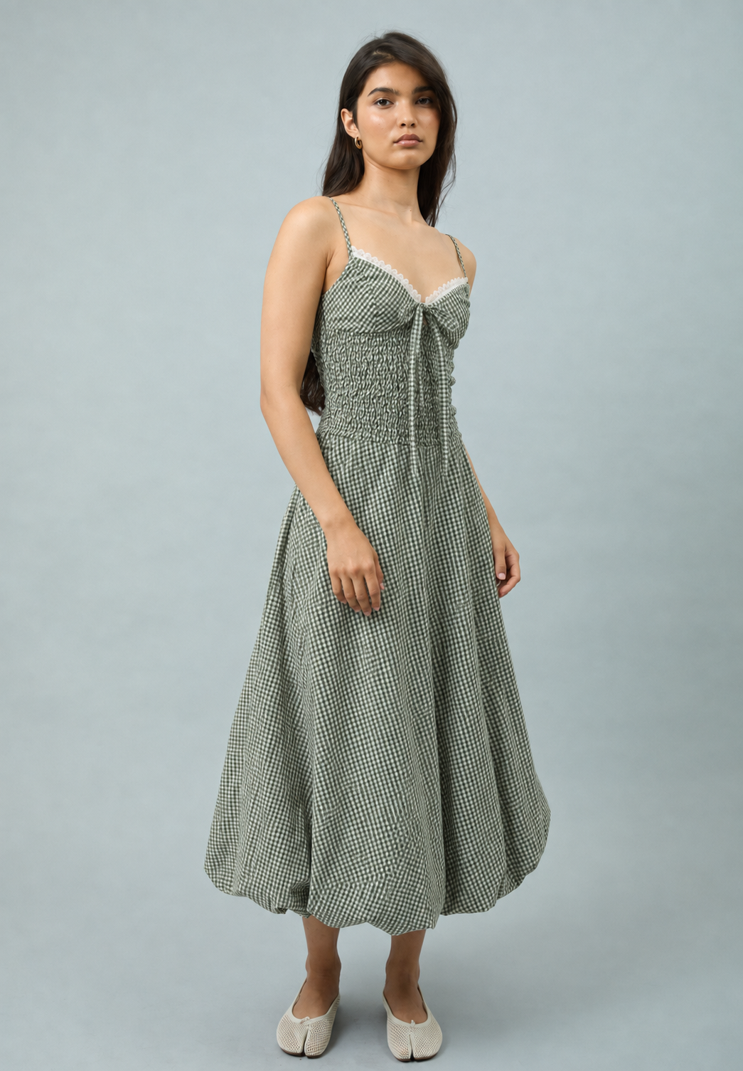 GINGHAM BALLOON CAMI DRESS