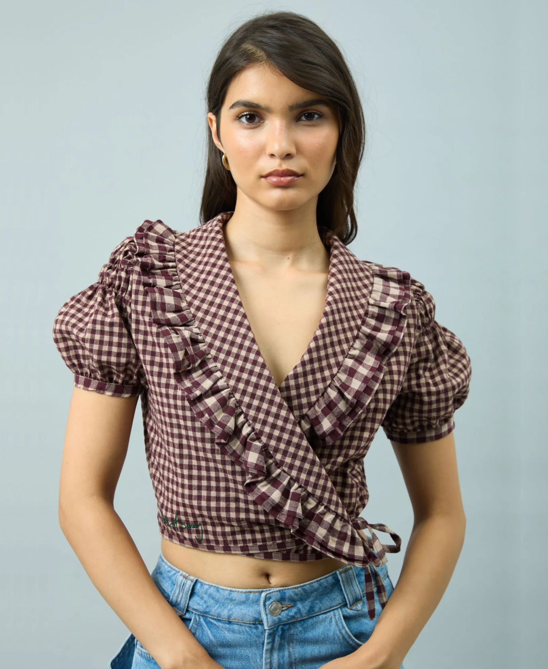 GINGHAM RUFFLE TOP