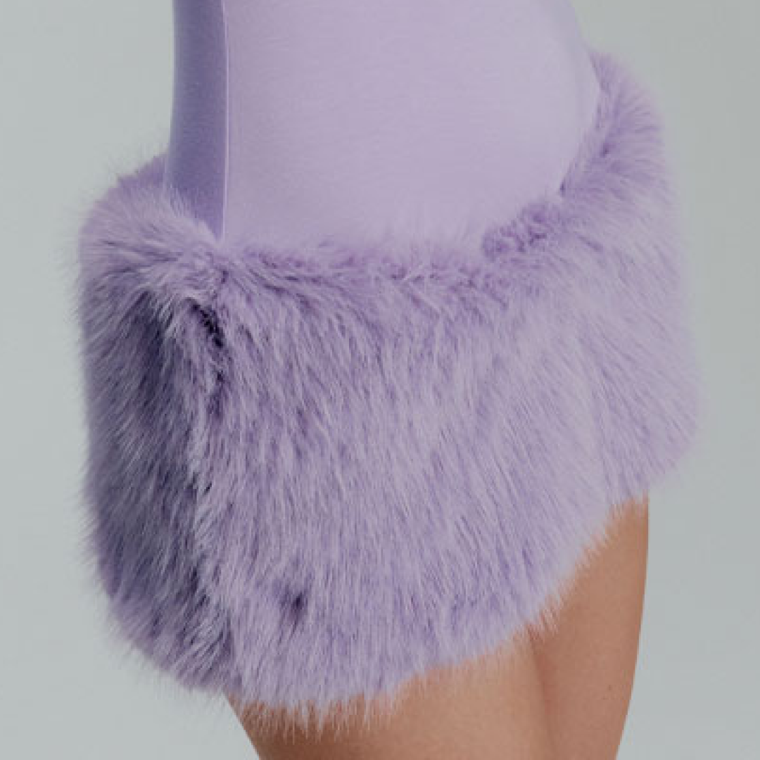 LILAC FUR TRIM MINI DRESS