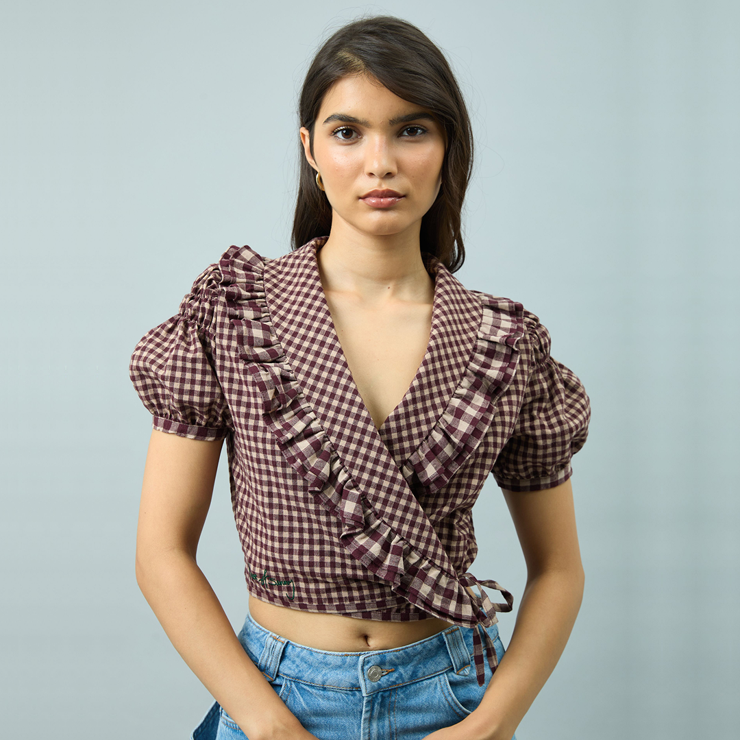 GINGHAM RUFFLE TOP