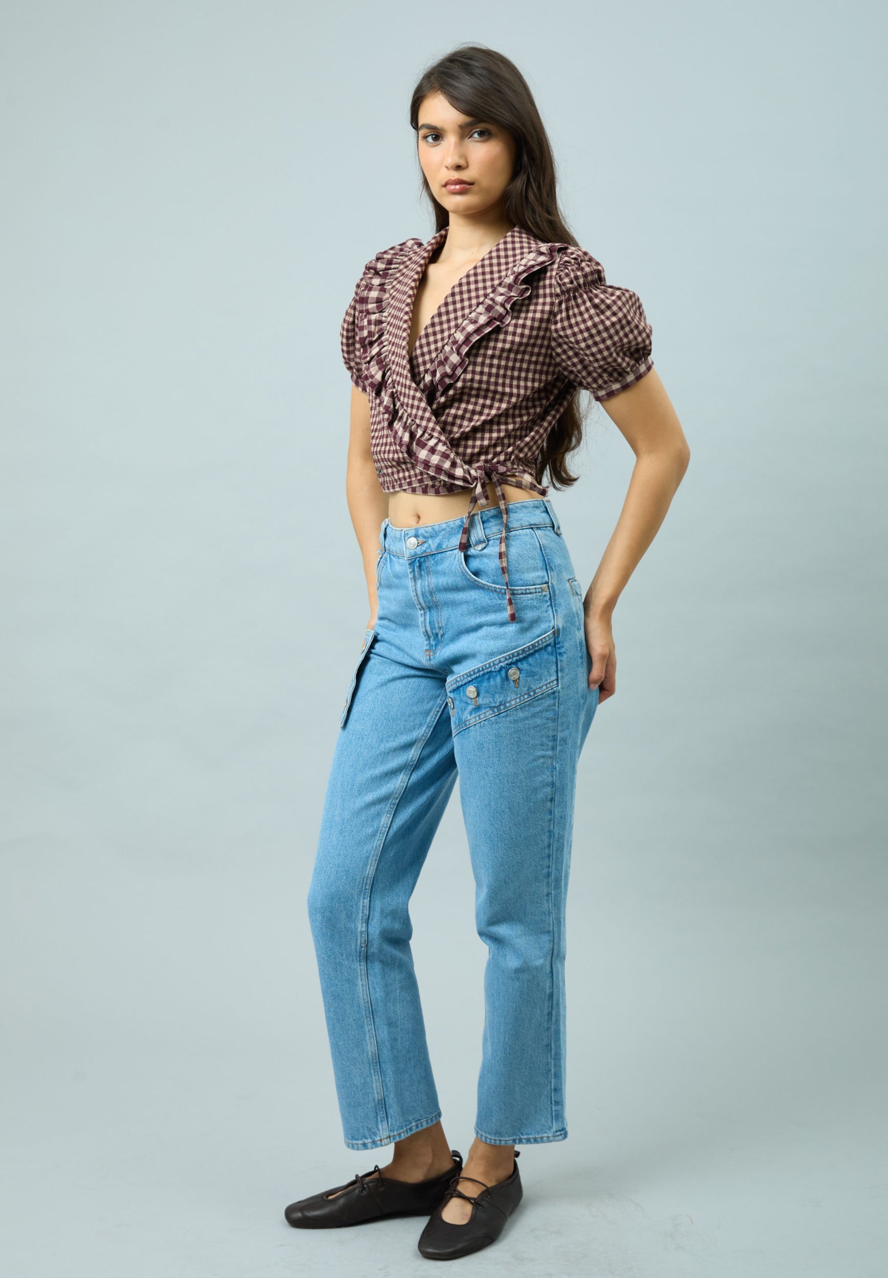 GINGHAM RUFFLE TOP