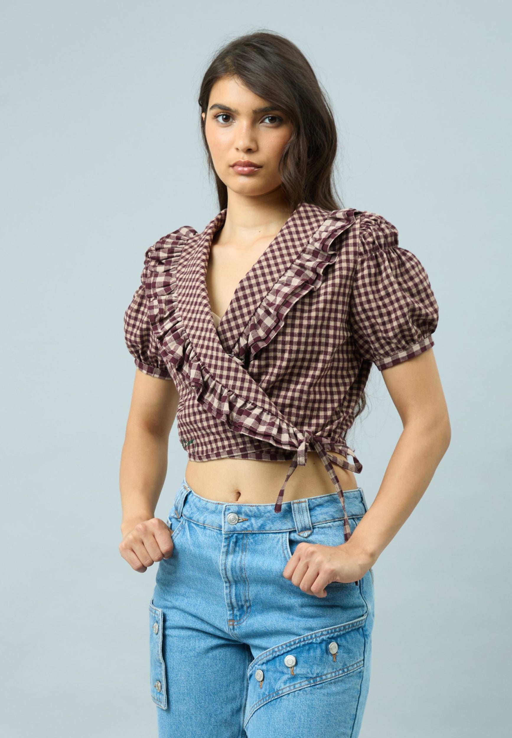 GINGHAM RUFFLE TOP