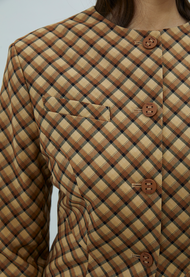 CHECK COLLARLESS BLAZER