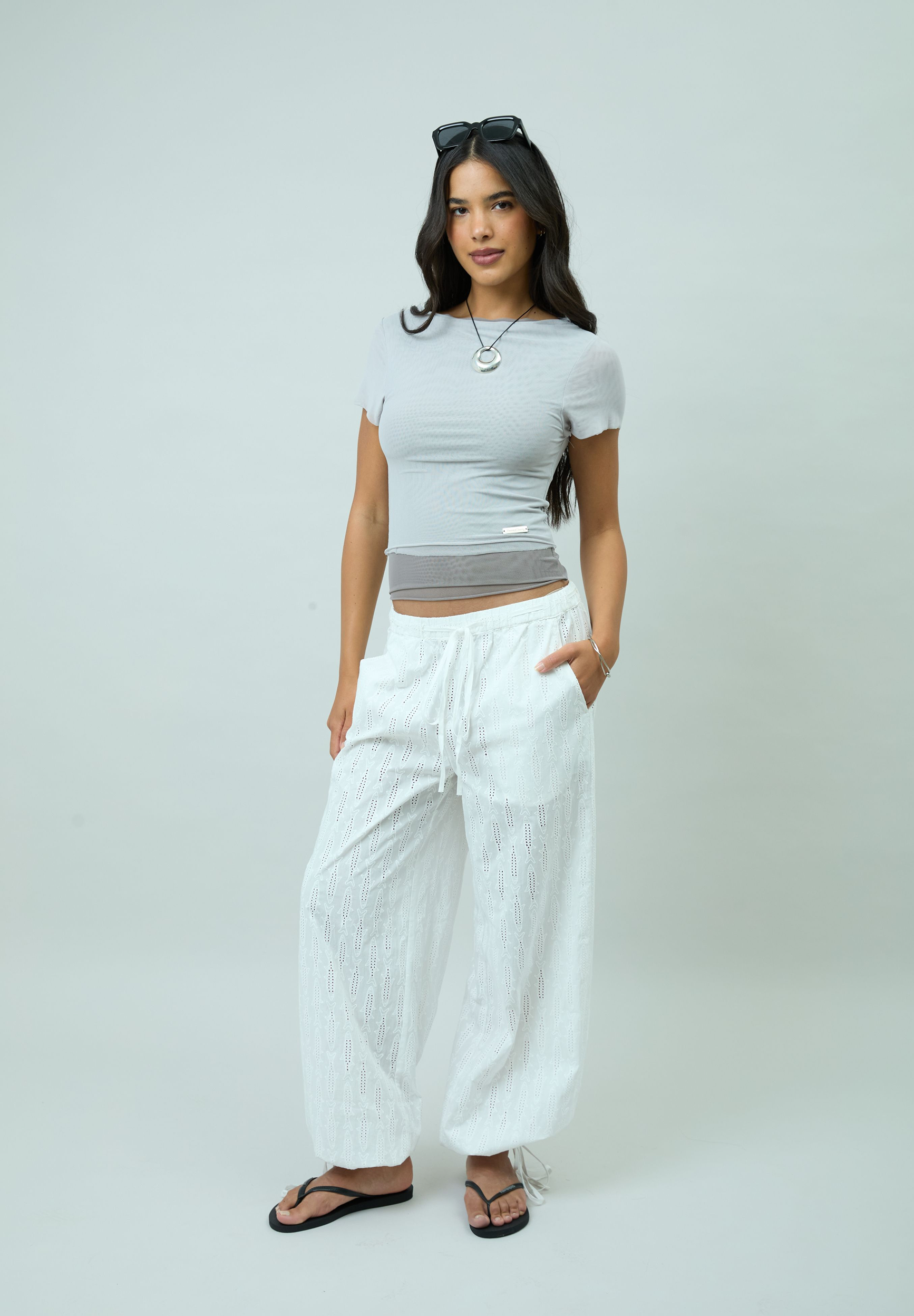GREY DOUBLE LAYER MESH TOP