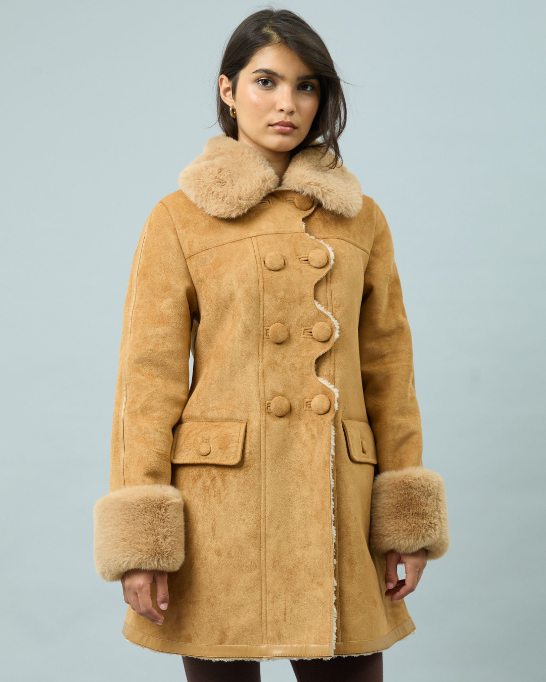 DOLLY HONEY SUEDE SHEARLING COAT