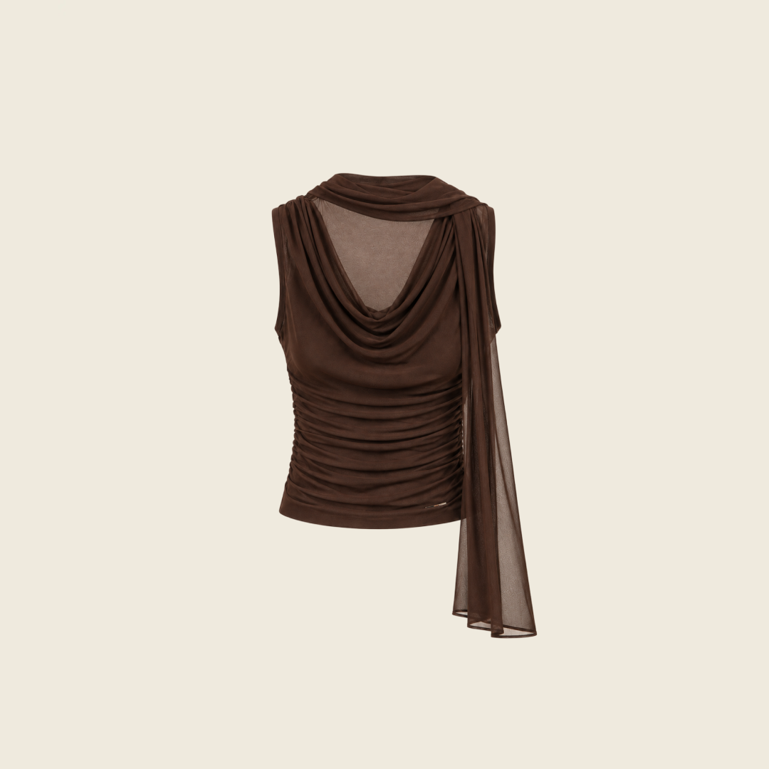 CHOCOLATE SECOND SKIN DRAPED  TOP