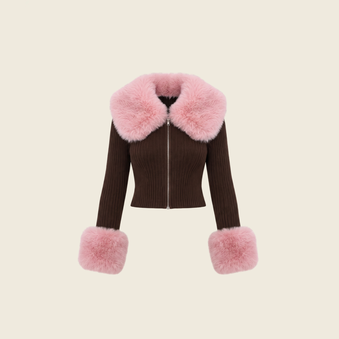 PEGGY FUR ZIP CARDIGAN