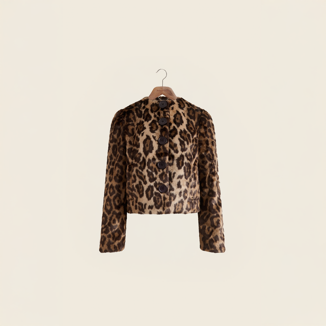 COLLARLESS LEOPARD JACKET