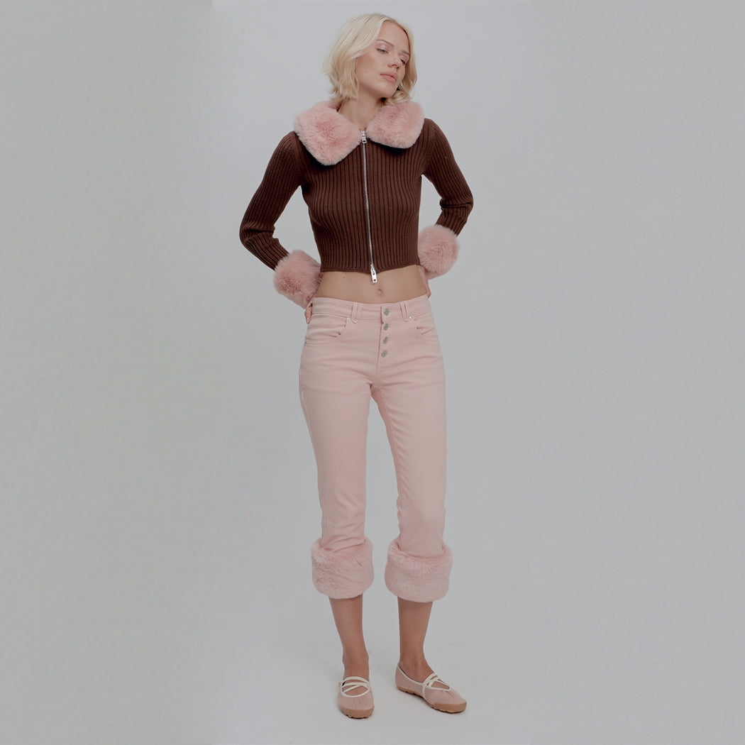 PINK FUR TRIM JESSIE JEANS