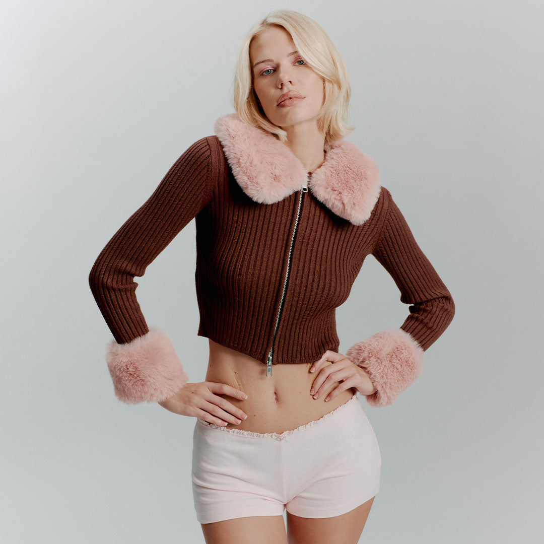 PEGGY FUR ZIP CARDIGAN