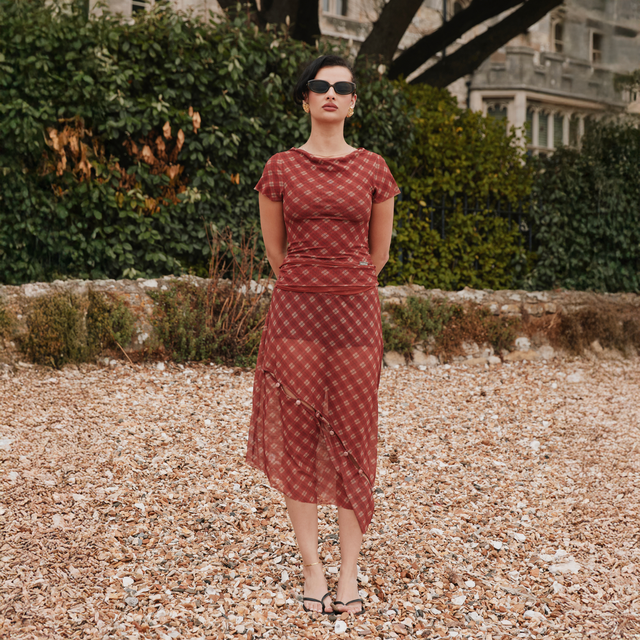 RETRO CHECK MESH SKIRT