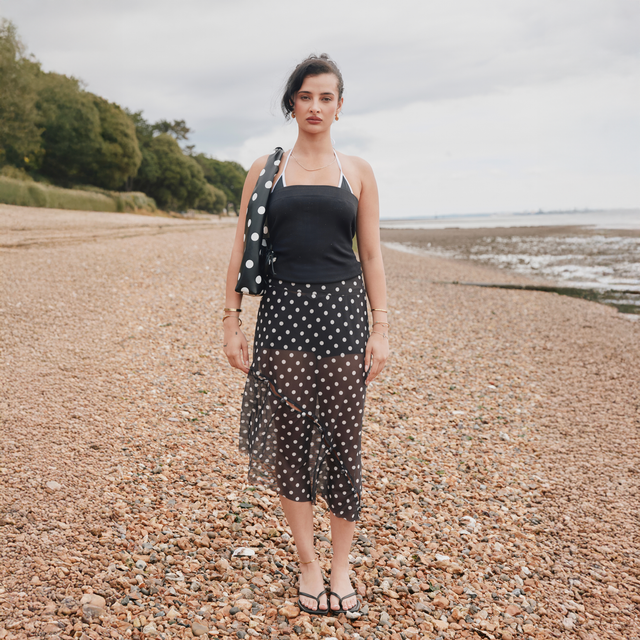 POLKA DOT MESH PRINTED SKIRT