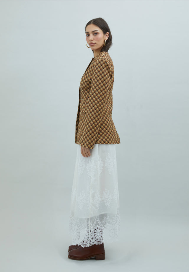 CHECK COLLARLESS BLAZER