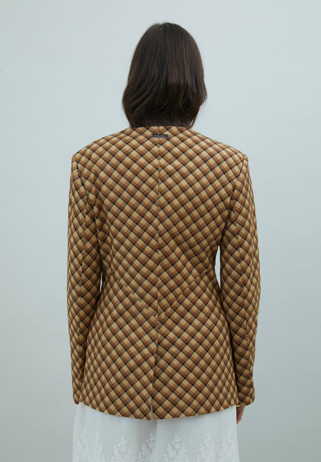 CHECK COLLARLESS BLAZER