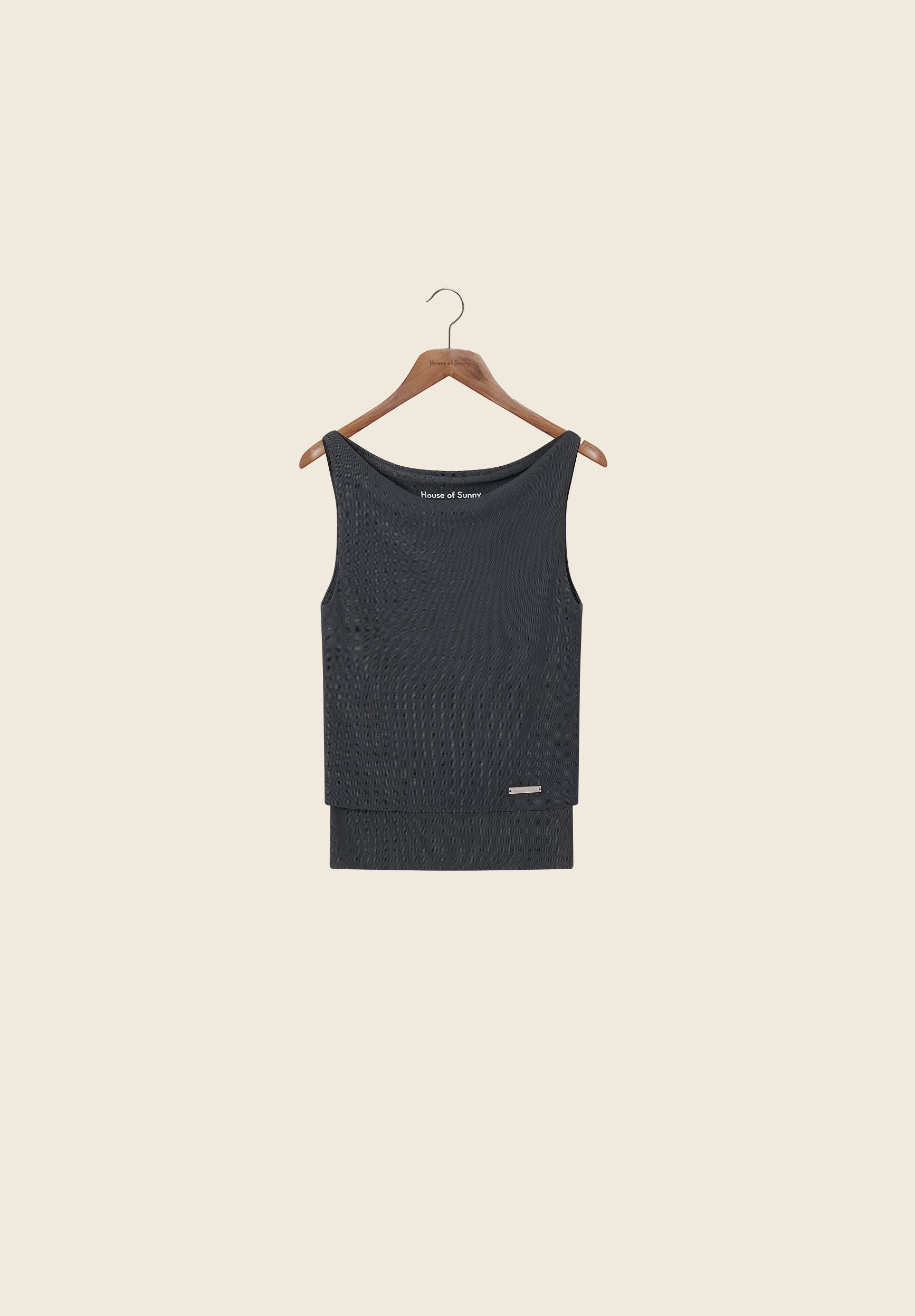 CHARCOAL SLEEVELESS DOUBLE LAYER TOP