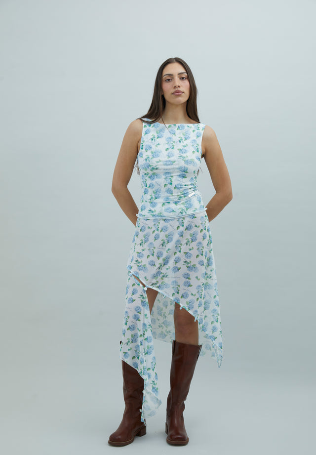 HYDRANGEA ASYMETRIC MESH SKIRT