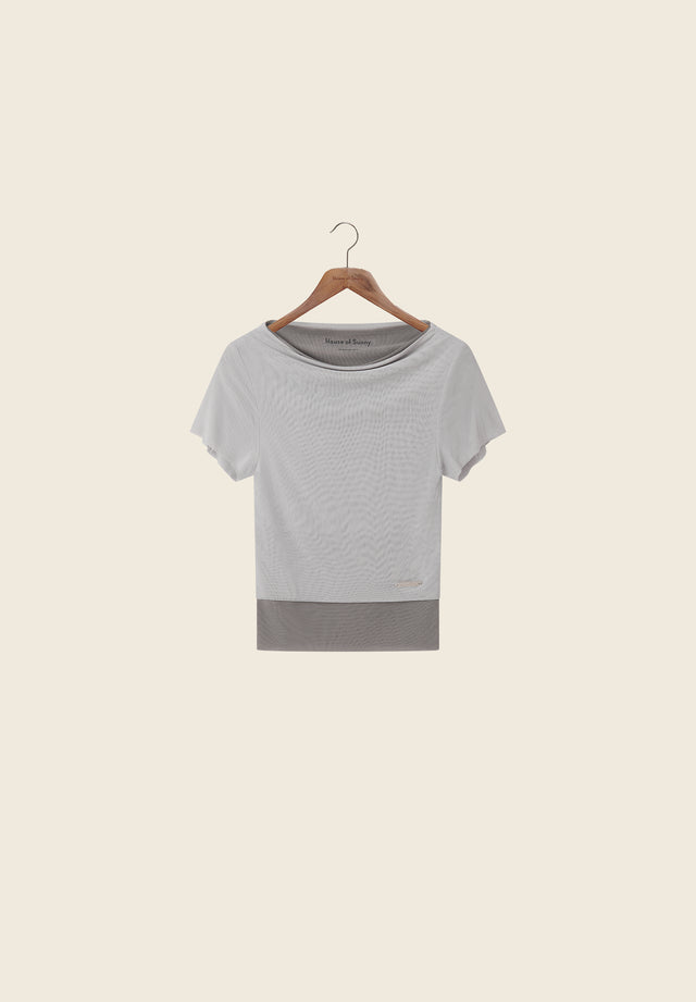 GREY DOUBLE LAYER MESH TOP